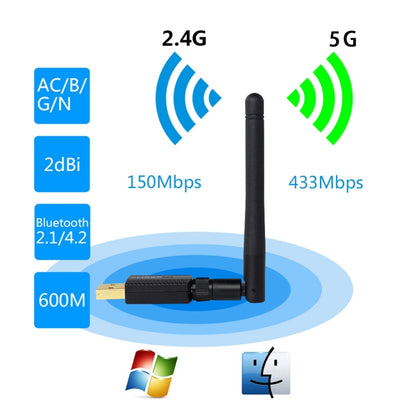 EDUP EP-AC1661 2 в 1 Bluetooth 4.2 + двухдиапазонный высокоскоростной беспроводной USB-адаптер 600 Мбит/с с WiFi-приемником