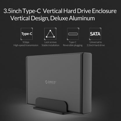 Корпус для мобильного жесткого диска ORICO 7688C3 8 ТБ, 3,5 дюйма, USB-C/Type-C, со съемным основанием, длина кабеля: 1 м