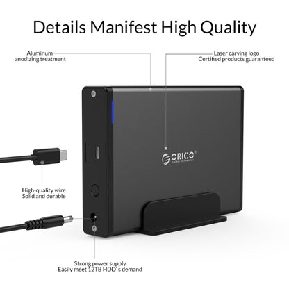 Корпус для мобильного жесткого диска ORICO 7688C3 8 ТБ, 3,5 дюйма, USB-C/Type-C, со съемным основанием, длина кабеля: 1 м