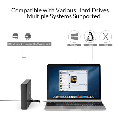 Корпус для мобильного жесткого диска ORICO 7688C3 8 ТБ, 3,5 дюйма, USB-C/Type-C, со съемным основанием, длина кабеля: 1 м