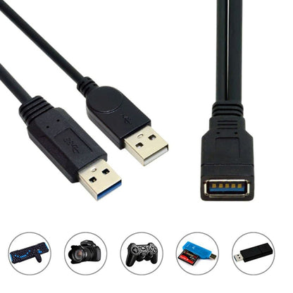 Кабель USB 3.0 (женский) на USB 2.0 + USB 3.0 (мужской) для компьютера/ноутбука, длина: 29 см