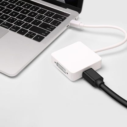 Квадратный адаптер 3-в-1 Mini DP «папа» на HDMI + VGA + DVI «мама», длина кабеля: 18 см