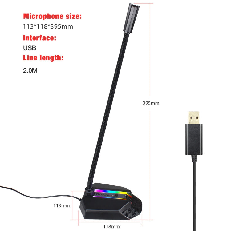 Гибкий USB-микрофон HXSJ TSP202 с RGB-подсветкой для голосового чата и видеоконференций