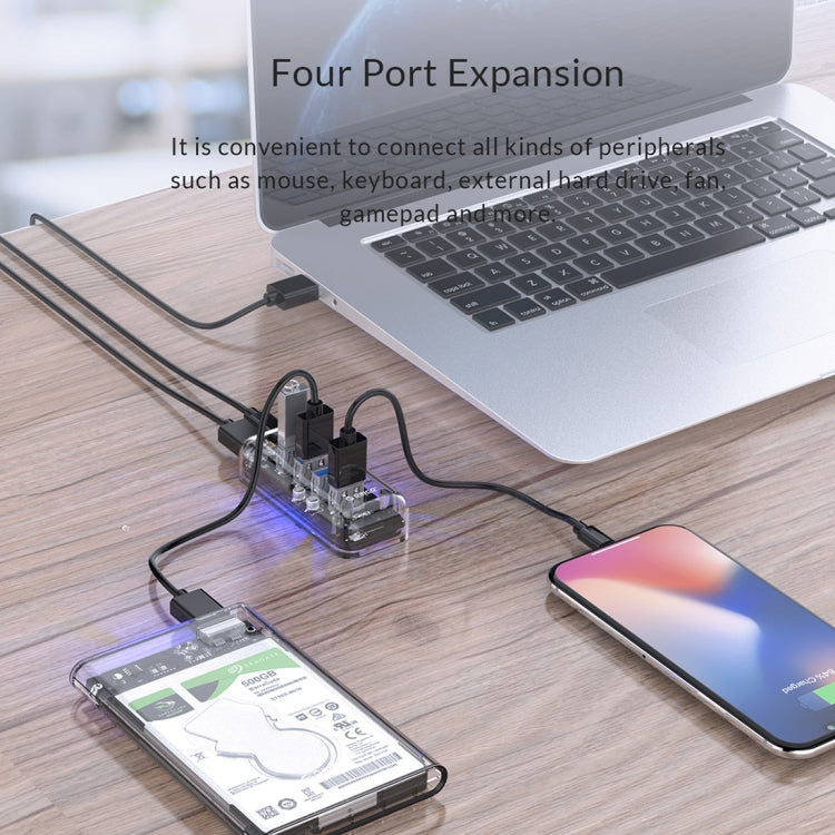 ORICO F4U 4 x USB 3.0 Ports 5Gbps Fast Transmission Desktop HUB with Blue LED Indicator Light