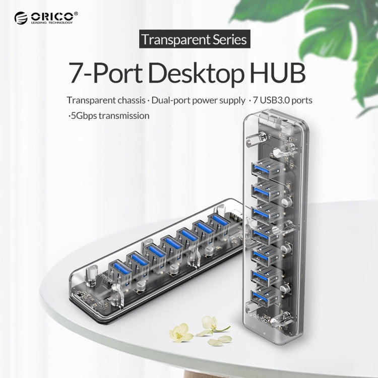 ORICO F7U 7 x USB 3.0 Ports 5Gbps Fast Transmission Desktop HUB with Blue LED Indicator Light