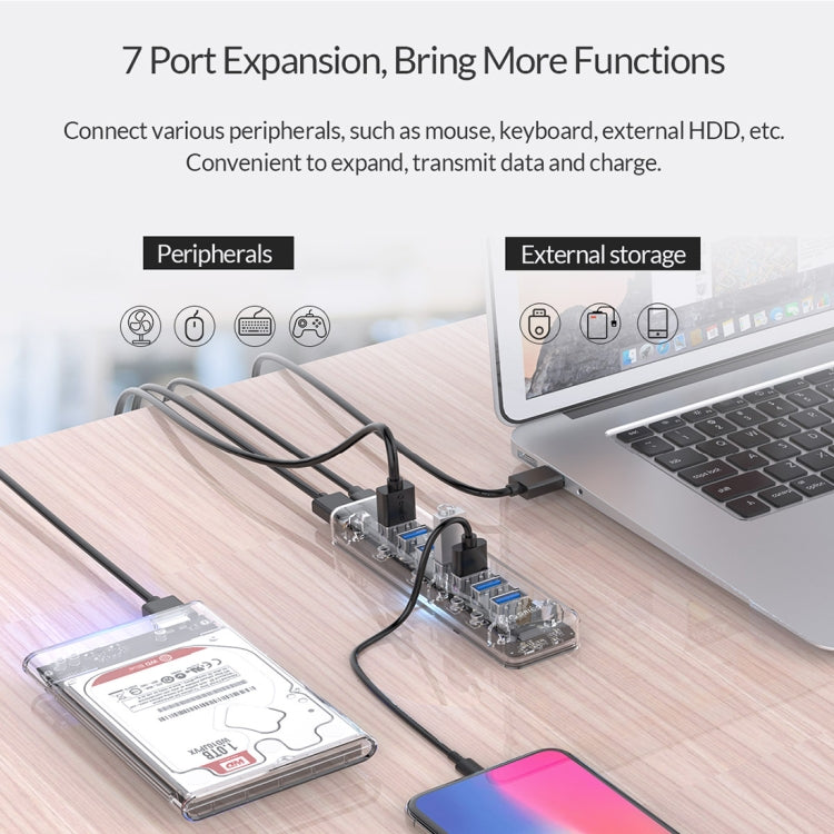 ORICO F7U 7 x USB 3.0 Ports 5Gbps Fast Transmission Desktop HUB with Blue LED Indicator Light