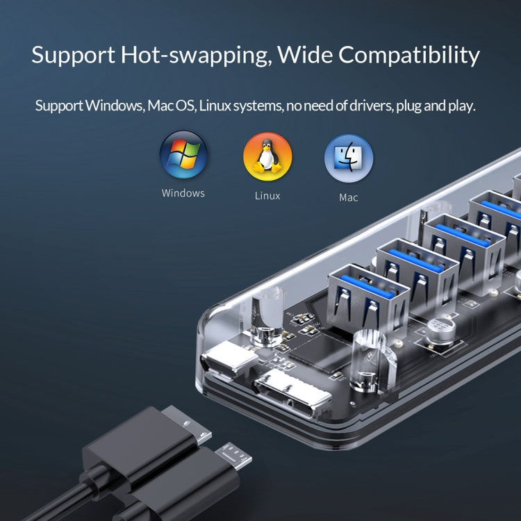ORICO F7U 7 x USB 3.0 Ports 5Gbps Fast Transmission Desktop HUB with Blue LED Indicator Light