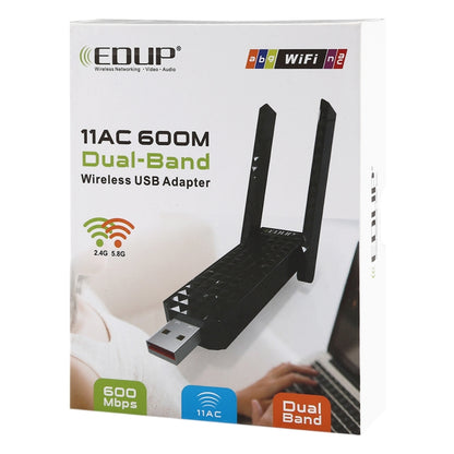 Сетевая карта EDUP EP-AC1625 600 Мбит/с 2,4 ГГц / 5,8 ГГц, двухдиапазонный беспроводной 11AC USB 2.0 с 2 антеннами для ноутбука/ПК
