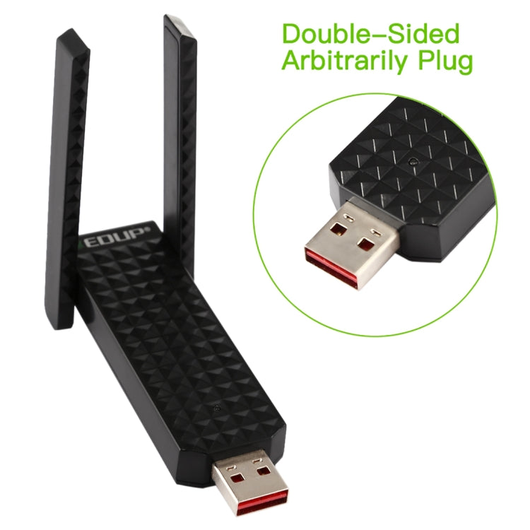 Сетевая карта EDUP EP-AC1625 600 Мбит/с 2,4 ГГц / 5,8 ГГц, двухдиапазонный беспроводной 11AC USB 2.0 с 2 антеннами для ноутбука/ПК
