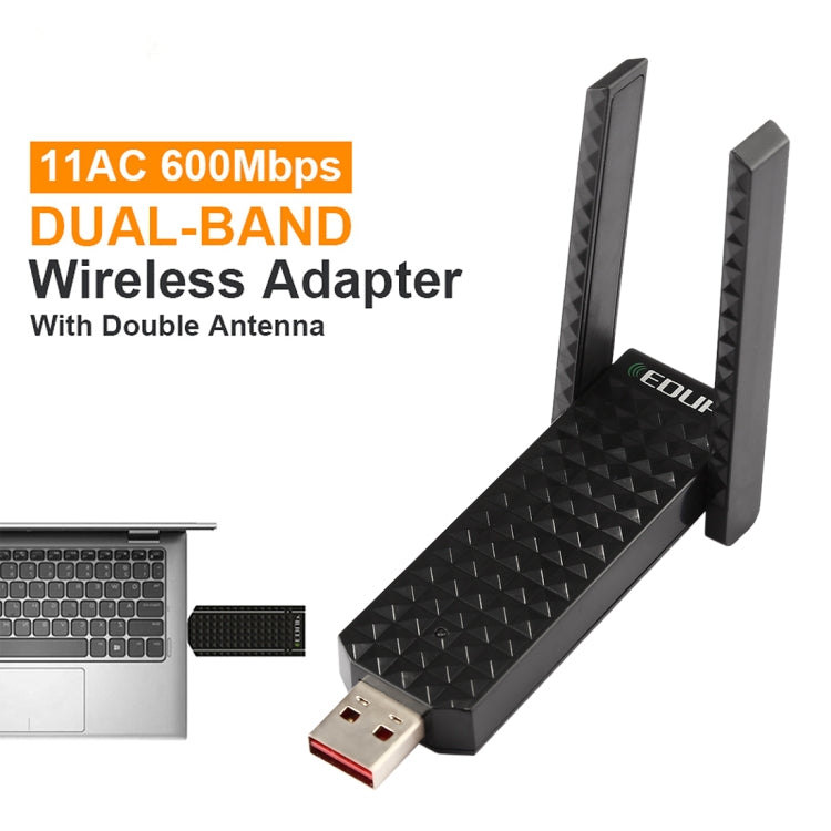 Сетевая карта EDUP EP-AC1625 600 Мбит/с 2,4 ГГц / 5,8 ГГц, двухдиапазонный беспроводной 11AC USB 2.0 с 2 антеннами для ноутбука/ПК