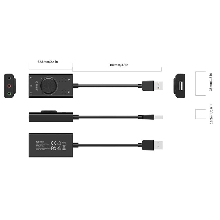 ORICO SC2 Multi-function USB External Driver-free Sound Card with 2 x Headset Ports & 1 x Microphone Port & Volume Adjustment