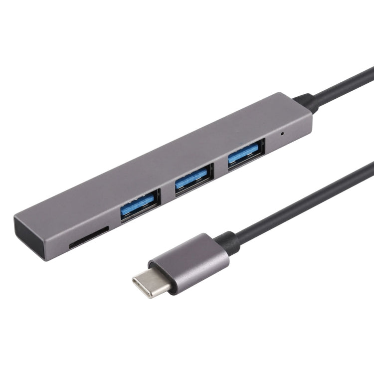 Кардридер T-809B TF + 3 порта USB 3.0 в USB-C/Type-C HUB, длина кабеля: 13 см