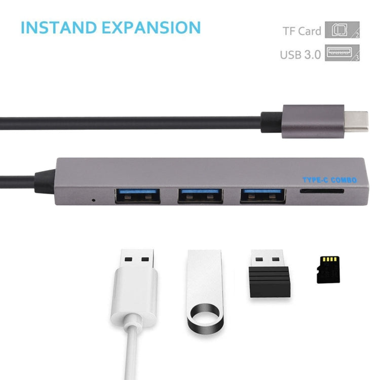 Кардридер T-809B TF + 3 порта USB 3.0 в USB-C/Type-C HUB, длина кабеля: 13 см