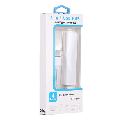 Конвертер-концентратор 3 в 1 USB-C / Type-C + Micro USB + 4 порта USB 2.0, длина кабеля: 12 см