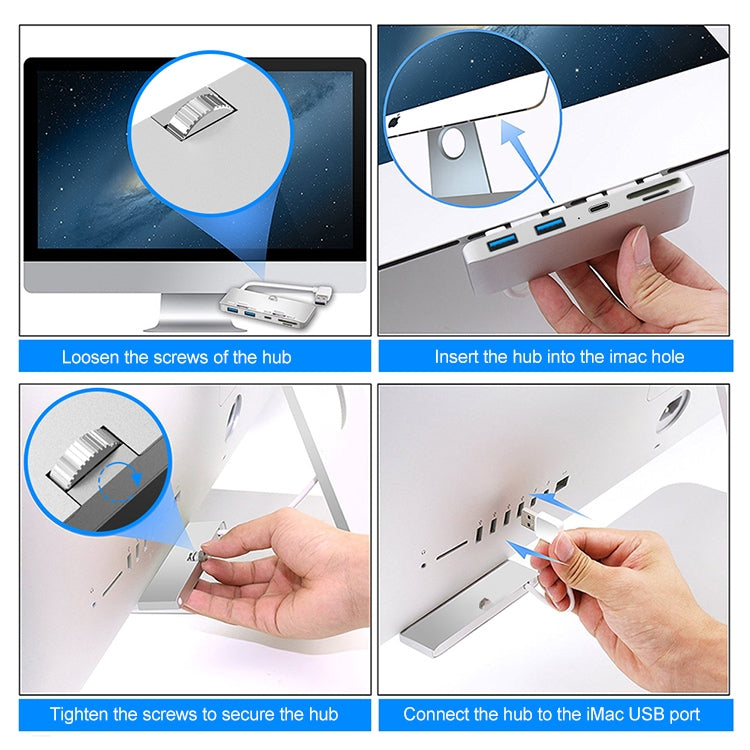 Rocketek For iMac Type-C / USB-C + Dual USB3.0 + SD / TF Multi-function HUB Expansion Dock