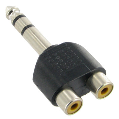 6,35 mm vīriešu un 2 RCA stereo austiņu ligzdas adapteris