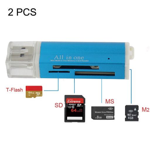 2 gab. daudzfunkcionāls viss vienā USB 2.0 Micro SD SDHC TF M2 MMC MS PRO DUO atmiņas karšu lasītājs