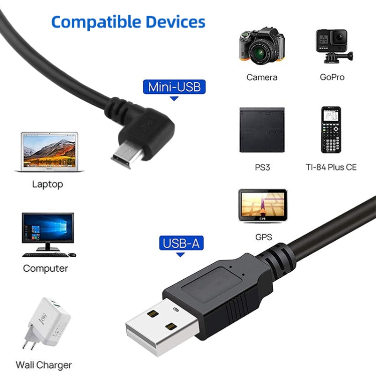 Кабель-адаптер Mini USB (штекер 90 градусов) на USB 2.0 AM, длина: 25 см