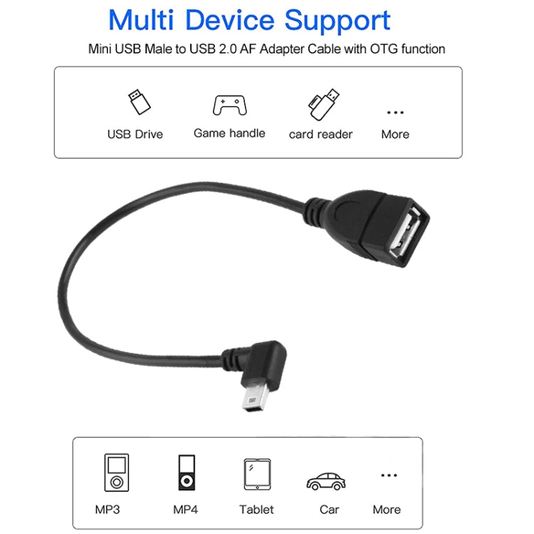 Кабель-адаптер Mini USB Male (90 градусов) - USB 2.0 AF с функцией OTG, длина: 25 см