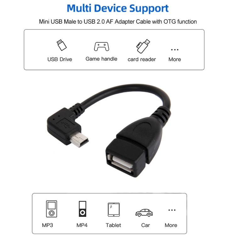 Кабель-адаптер Mini USB Male (90 градусов) — USB 2.0 AF с функцией OTG, длина: 13 см