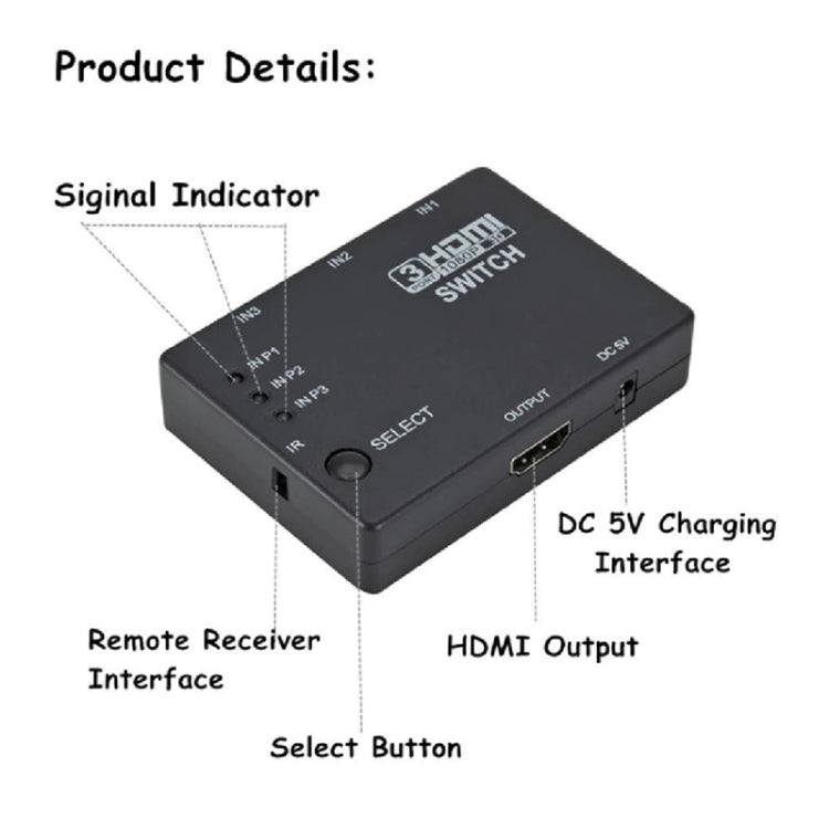 Full HD 1080P 3D HDMI 3x1 коммутатор с ИК-пультом дистанционного управления