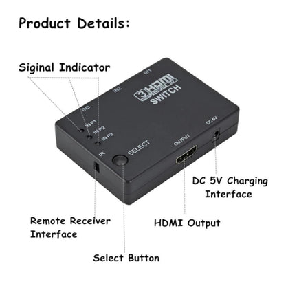 Full HD 1080P 3D HDMI 3x1 коммутатор с ИК-пультом дистанционного управления