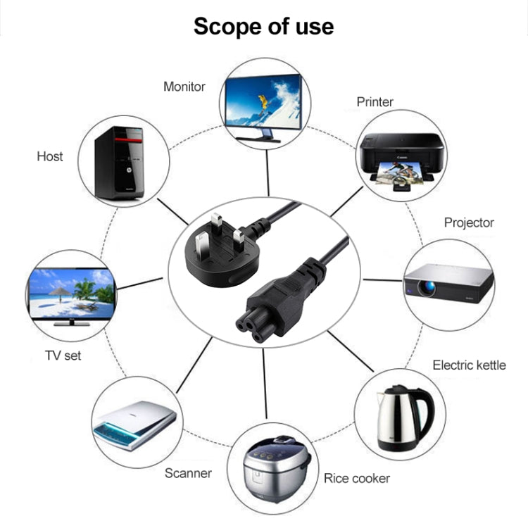 High Quality 3 Prong Style UK Notebook AC Power Cord, Length: 1.5m