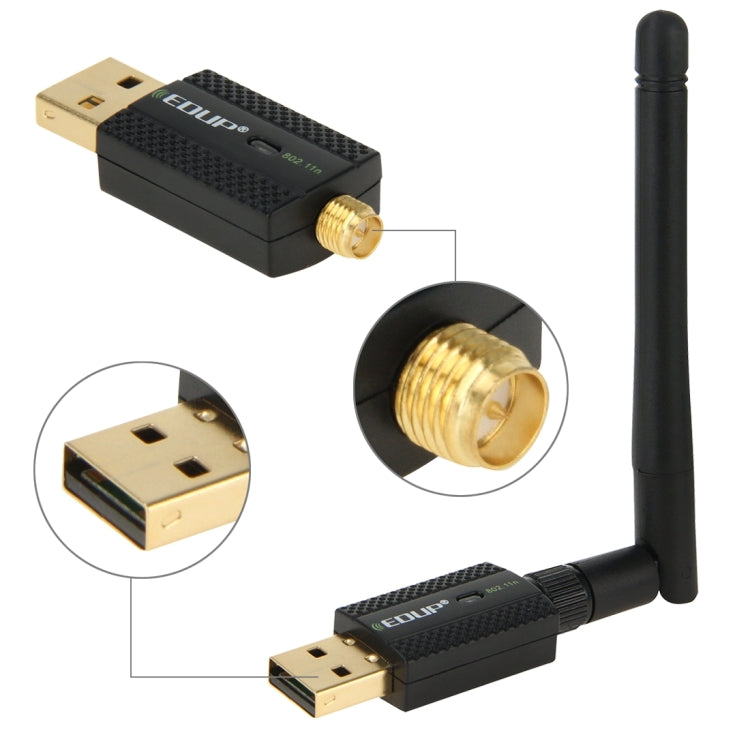 Беспроводной адаптер EDUP EP-N1581 Mini USB Wifi 802.11n/g/b 300 Мбит/с 2,4 ГГц с внешней антенной