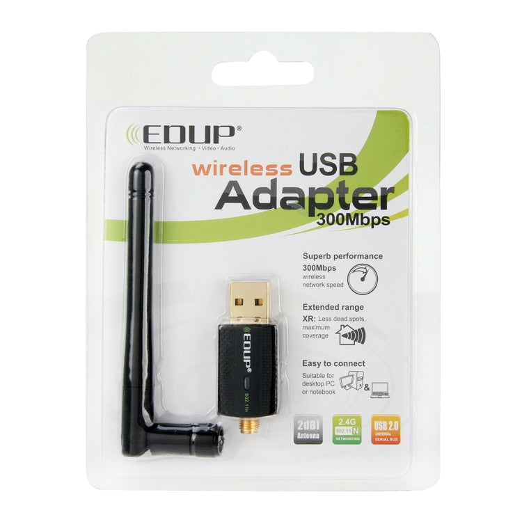 Беспроводной адаптер EDUP EP-N1581 Mini USB Wifi 802.11n/g/b 300 Мбит/с 2,4 ГГц с внешней антенной