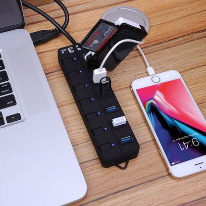 Концентратор USB 3.0 на 7 портов с индивидуальными переключателями для каждого порта передачи данных