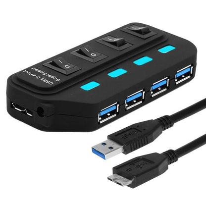 Концентратор USB 3.0 на 4 порта с индивидуальными переключателями для каждого порта передачи данных
