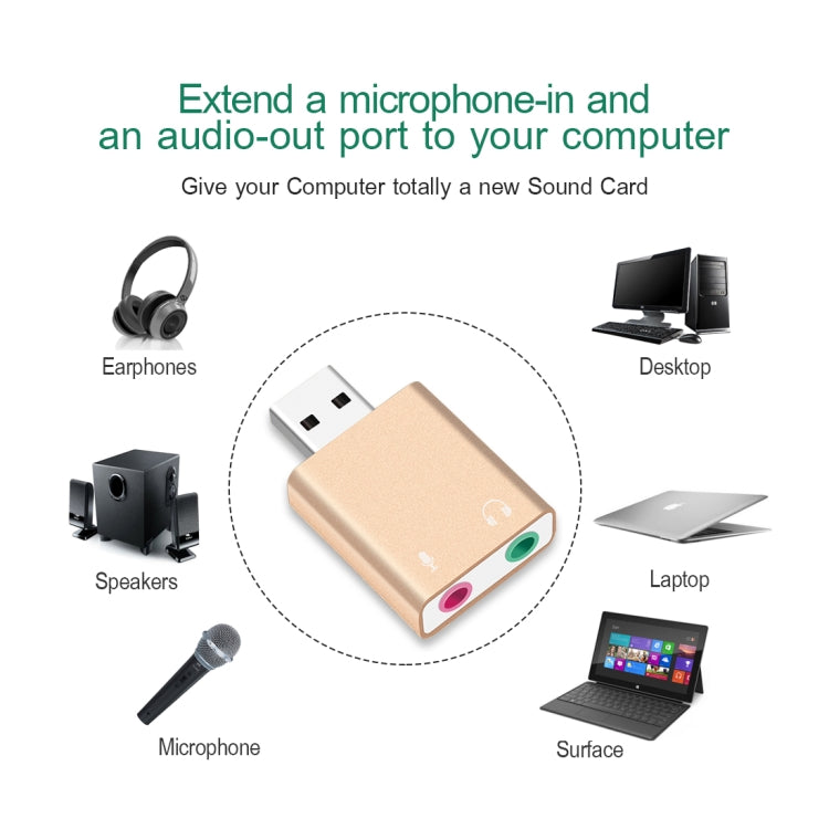 Алюминиевый корпус, внешняя USB-звуковая карта с разъемом 3,5 мм, HIFI Magic Voice 7.1-канальный адаптер, бесплатный привод для компьютера, настольного компьютера, колонок, гарнитуры, микрофона