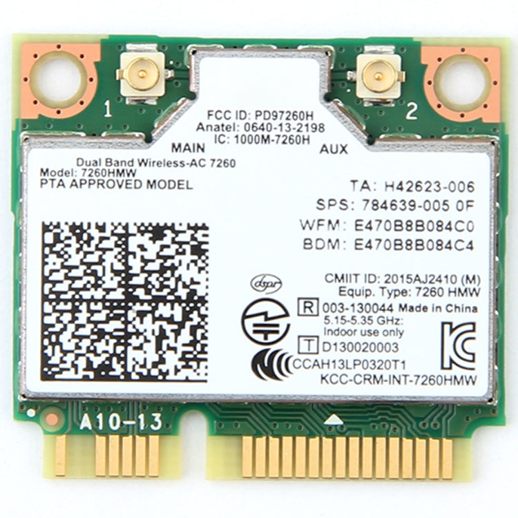 Двухдиапазонная беспроводная Wi-Fi-карта для Intel 7260HMW Mini PCI-E 2.4G / 5Ghz WLAN Bluetooth 4.0 Wi-Fi-карта 802.11 ac / a / b / g / n