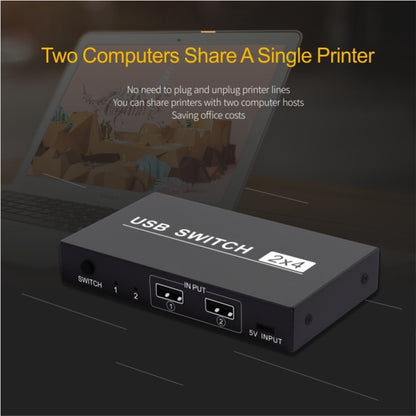 USB-коммутатор 2x4, 2 порта, ПК, совместное использование 4 устройств для принтера, клавиатуры, мыши, монитора