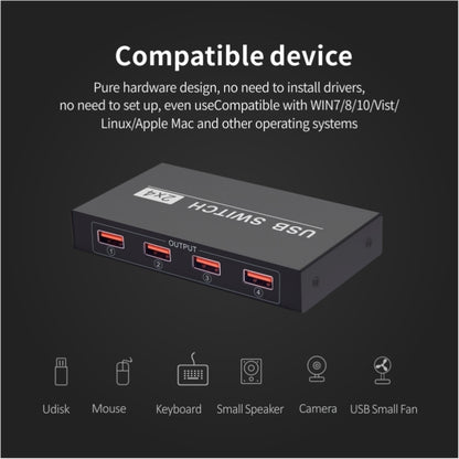 USB-коммутатор 2x4, 2 порта, ПК, совместное использование 4 устройств для принтера, клавиатуры, мыши, монитора