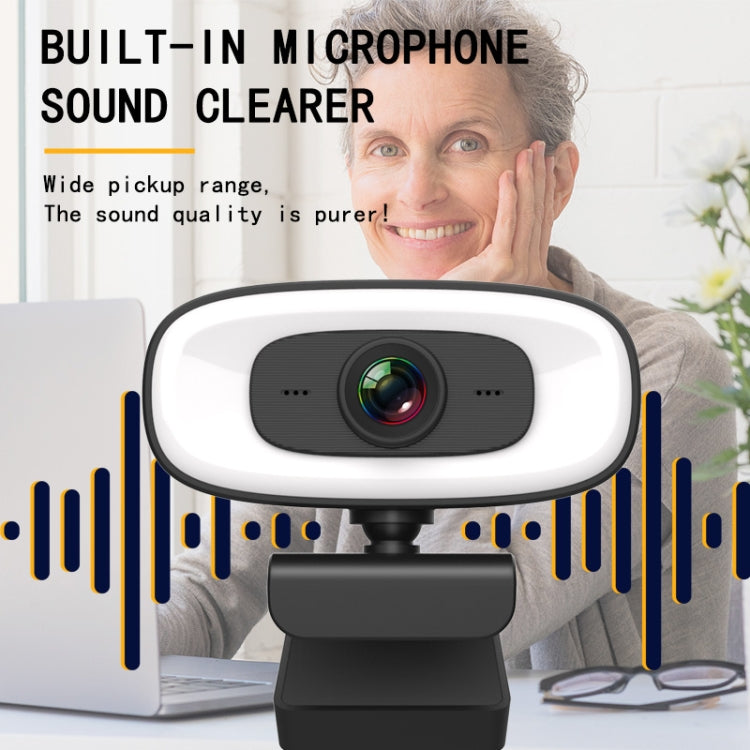 C10 2K HD bez kropļojumiem, 360 grādu rotācija, trīs ātrumu aizpildījuma gaisma, USB brīvas atmiņas tīmekļa kameras, iebūvēts skaidrāks mikrofons.