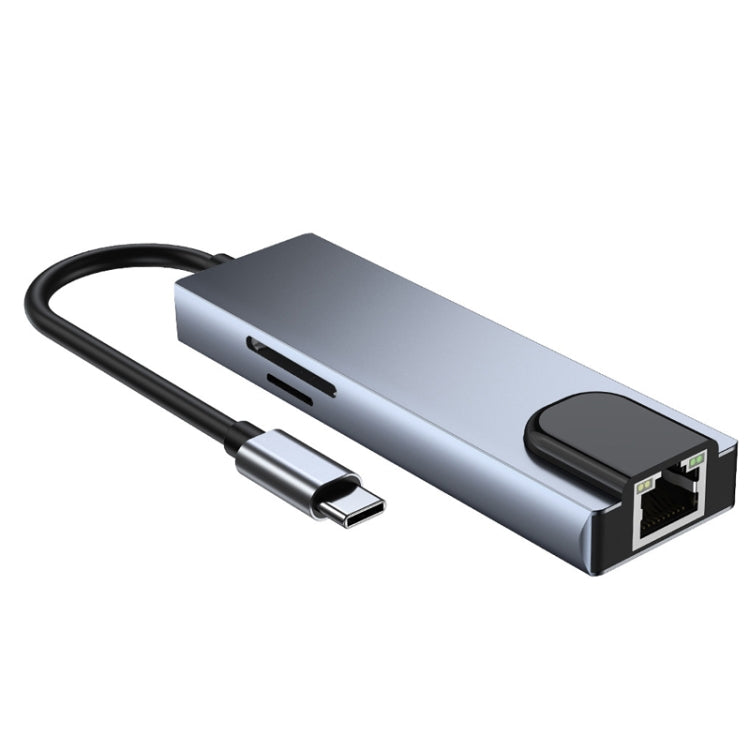 Адаптер 6 в 1 Type-C на HDMI + RJ45 + SD / TF + PD + USB HUB