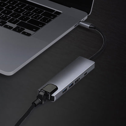 Адаптер 5-в-1 USB Type-C на RJ45 + USB3.0 x 2 + PD + HDMI HUB