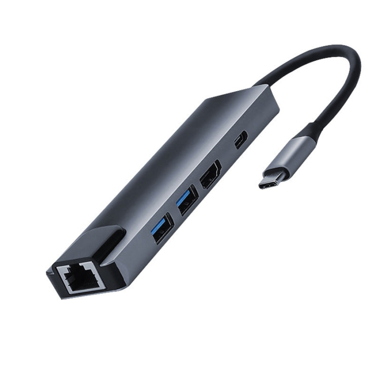 Адаптер 5-в-1 USB Type-C на RJ45 + USB3.0 x 2 + PD + HDMI HUB