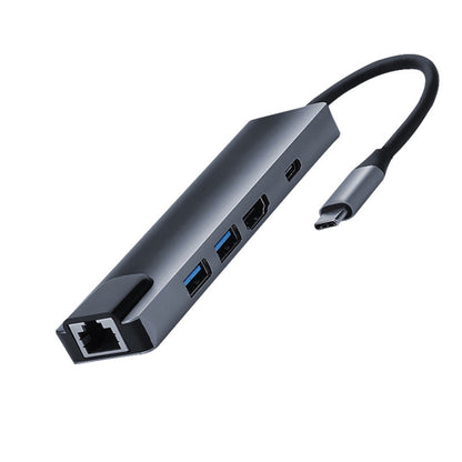 Адаптер 5-в-1 USB Type-C на RJ45 + USB3.0 x 2 + PD + HDMI HUB