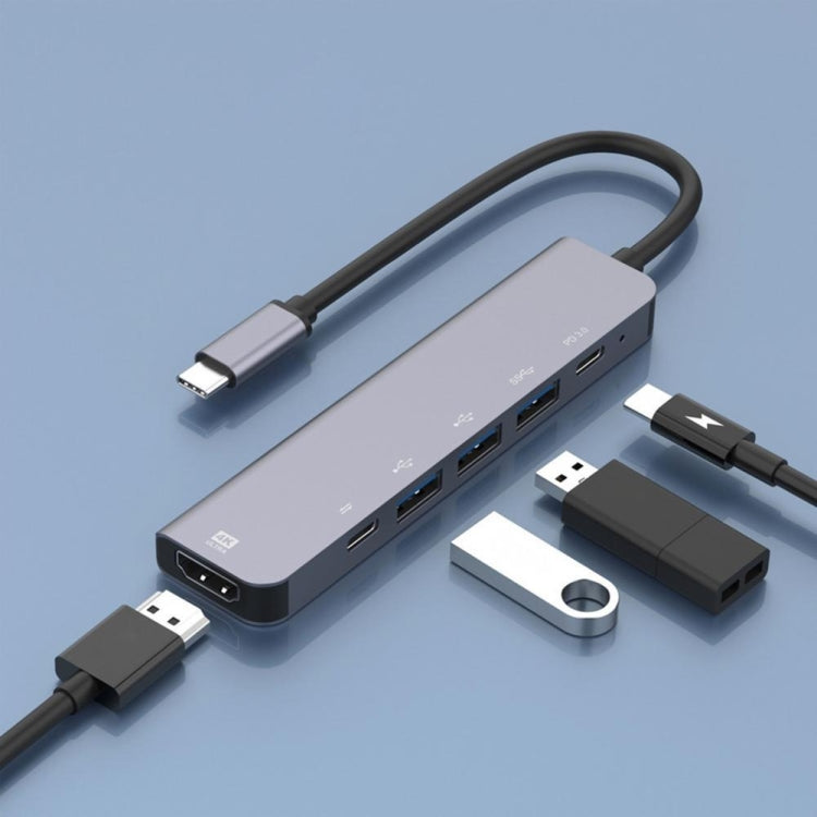 Док-станция-концентратор 6-в-1 Type-C на HDMI + PD + Type-C + USB3.0 + USB2.0 x 2