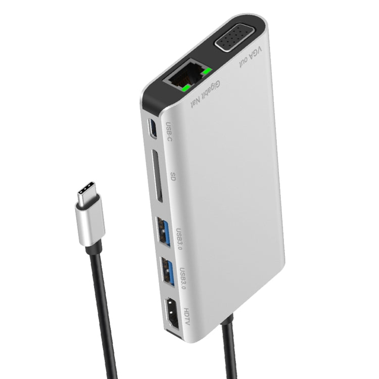 7 в 1 Type-C на RJ45 + VGA + Type-C + слот для карты SD + USB 3.0 x 2 + адаптер для док-концентратора HDMI