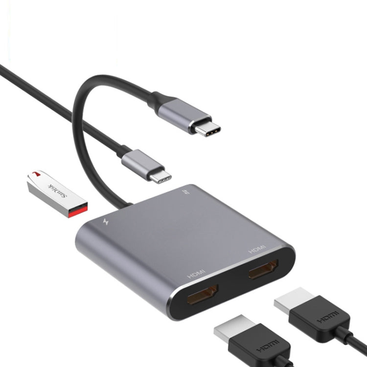 Адаптер 4 в 1 Type-C на Dual HDMI + USB + Type-C HUB