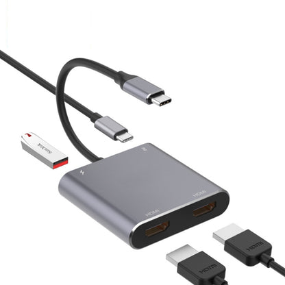 Адаптер 4 в 1 Type-C на Dual HDMI + USB + Type-C HUB