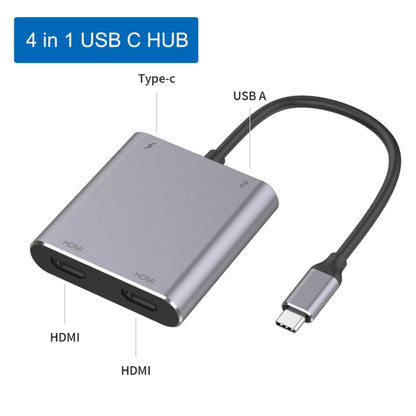 Адаптер 4 в 1 Type-C на Dual HDMI + USB + Type-C HUB