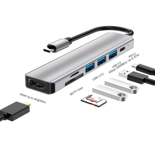 Док-станция ENKAY Hat-Prince 7 в 1 Type-C - 4K HDMI, адаптер, концентратор для быстрой зарядки, устройство чтения карт SD/TF