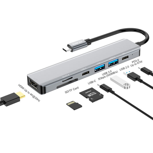 Док-станция ENKAY Hat-Prince 7-в-1 Type-C на 4K HDMI с адаптером PD Quick Charge Hub
