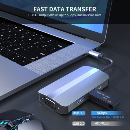 Док-станция JUNSUNMAY 7-в-1 Type-C на 4K HDMI + VGA + 3,5 мм аудиоадаптер PD Quick Charge Hub