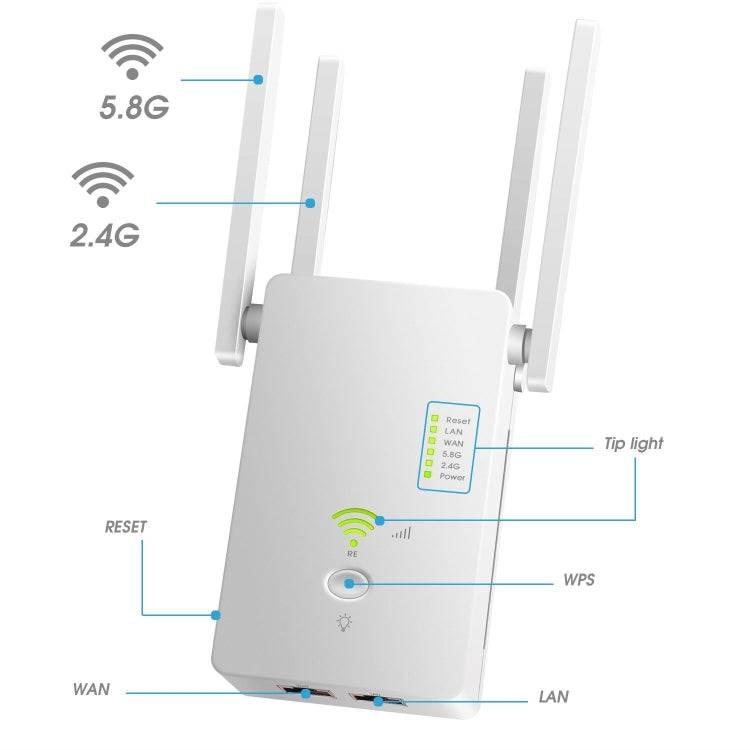 U6 5Ghz Wireless WiFi Repeater 1200Mbps Router Wifi Booster 2.4G Long Range Extender