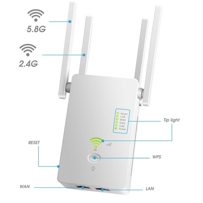 U6 5Ghz Wireless WiFi Repeater 1200Mbps Router Wifi Booster 2.4G Long Range Extender